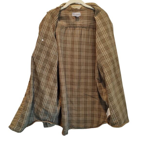 Carhartt Sz L S96BRN Flannel Lined Shirt Jacket Shacket Snap Front Distressed - Picture 4 of 9